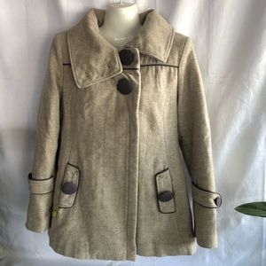 Soia & Kyo tan beige wool winter peacoat neutral pea coat jacket neutral brown